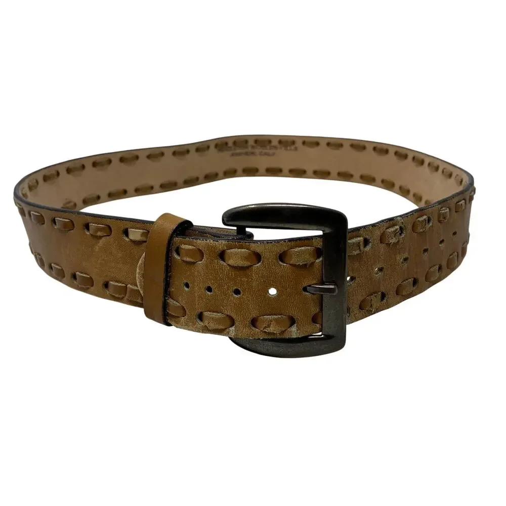 Justin Leather Western Belt Woven Detail Light Brown Cowboy Rodeo Belt Size 36